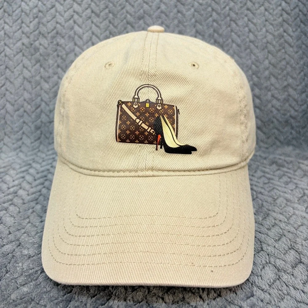 Otto Tan Khaki Dad Hat Baseball Cap Embroidered Bag and Heel Graphic Adjustable